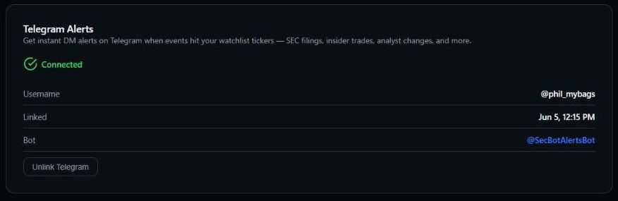 A linked Telegram account